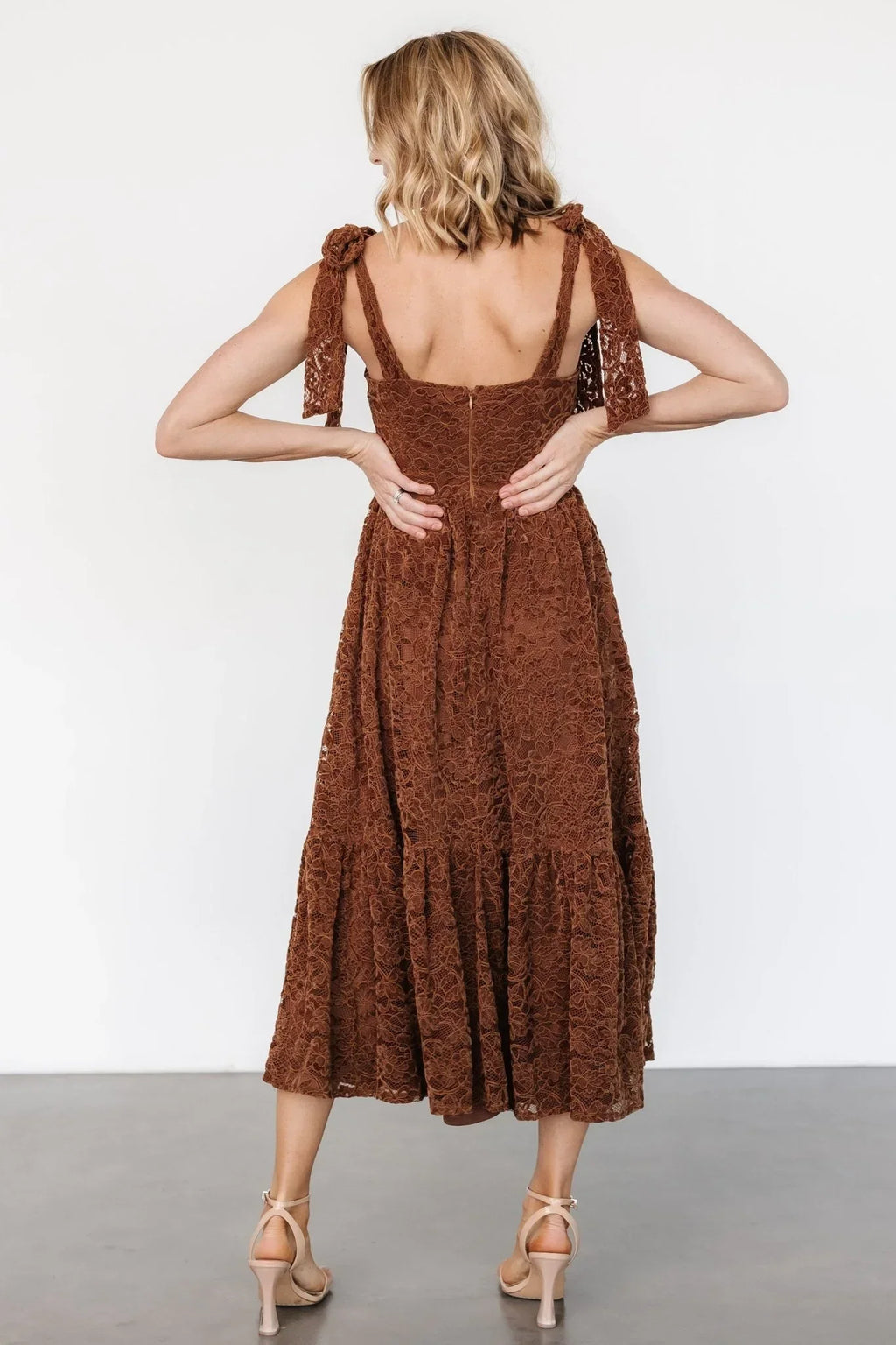 Hestia Lace Midi Dress | Brown