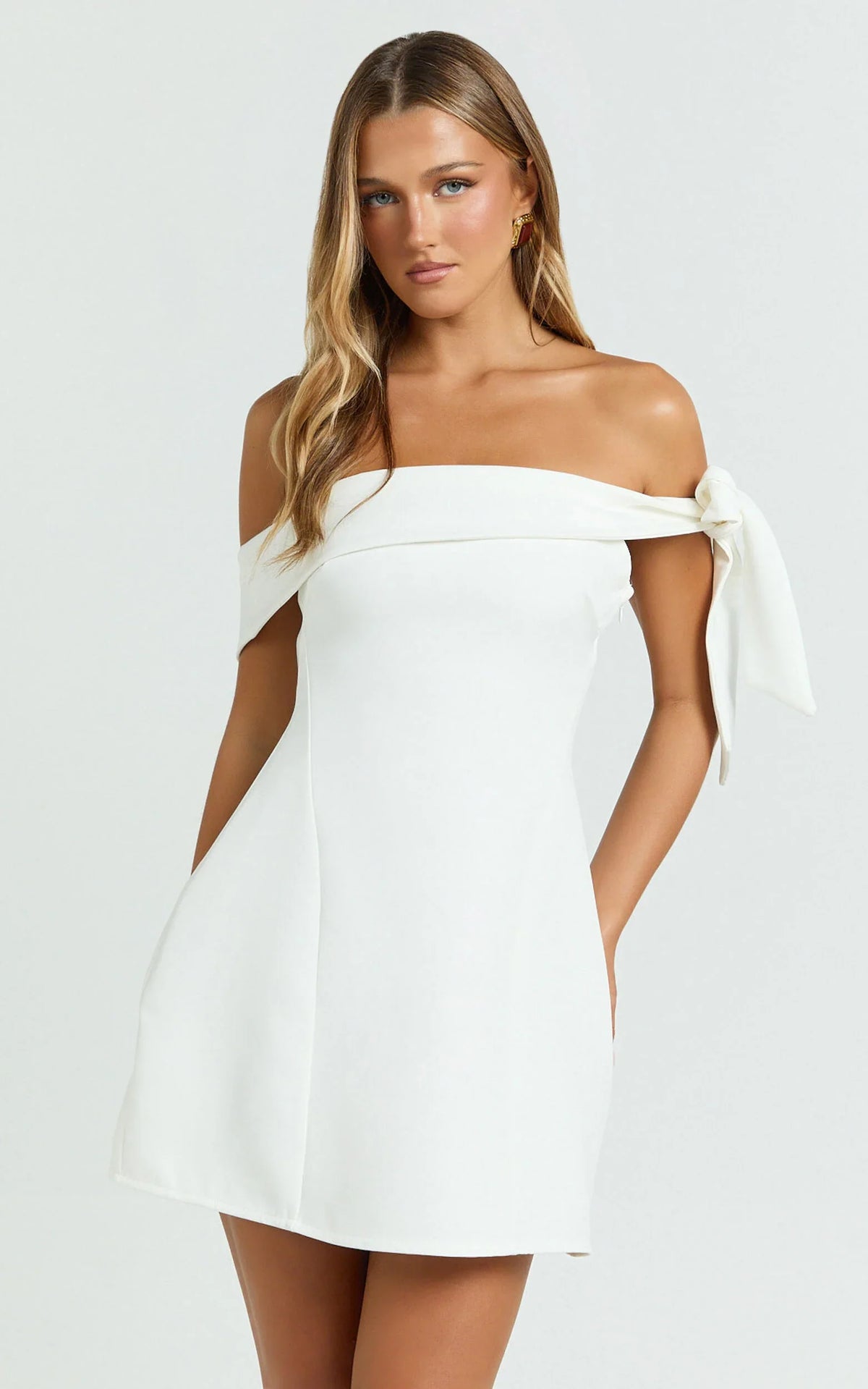 Cecilia Mini Dress - Off Shoulder Tie Detail Dress in White