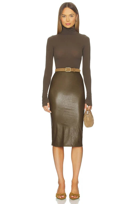 Faux Leather Midi Skirt