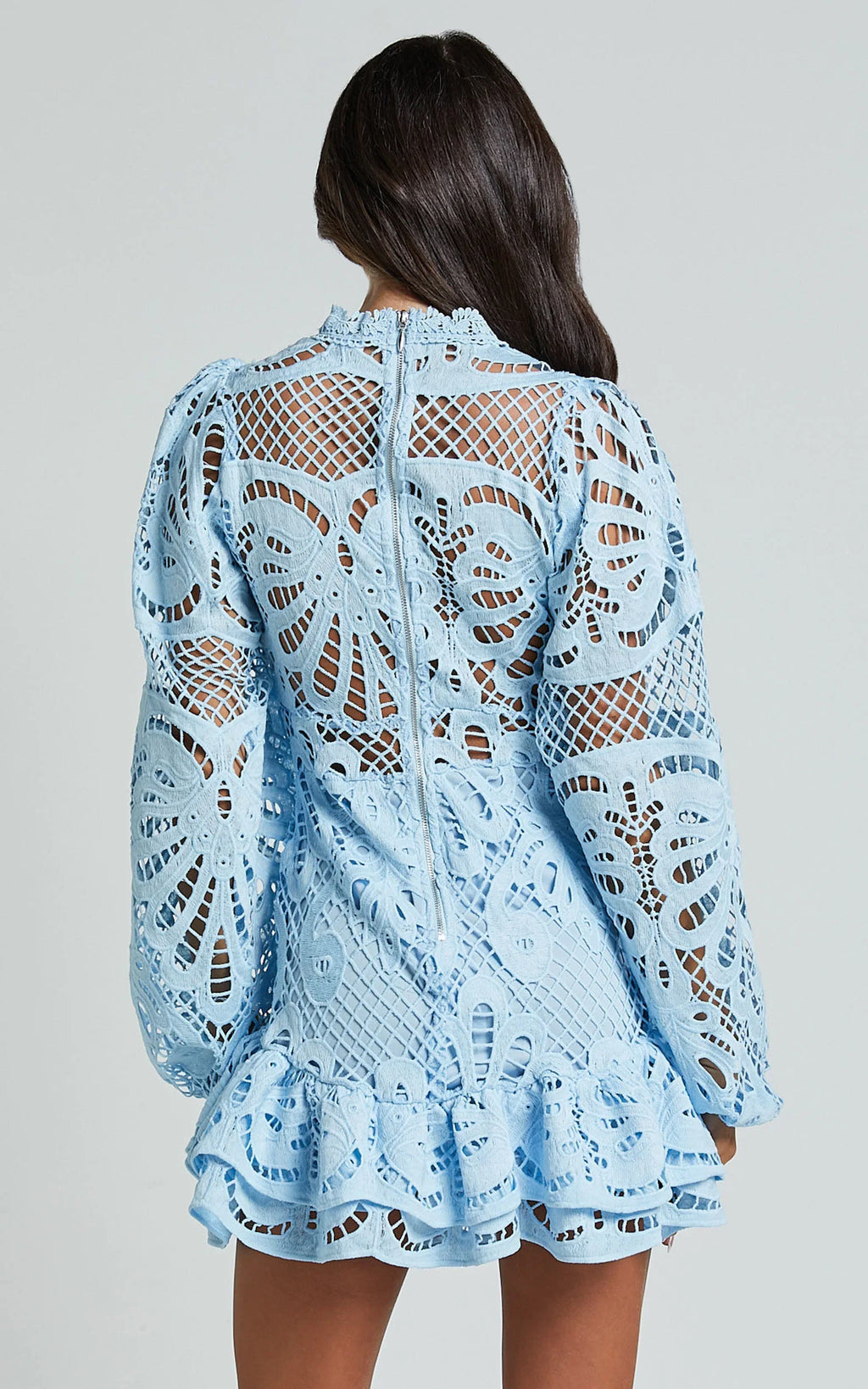 Kiss Me Now Mini Dress - Long Puff Sleeve Dress in Soft Blue