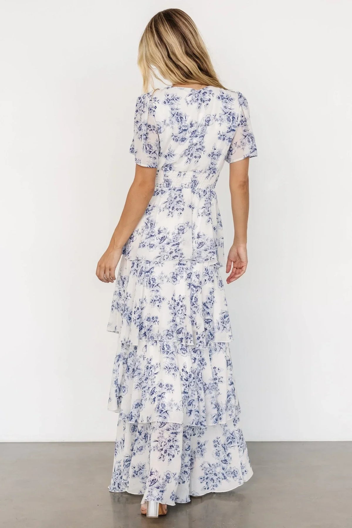 Montaigne Ruffle Maxi Dress | Off White + Blue