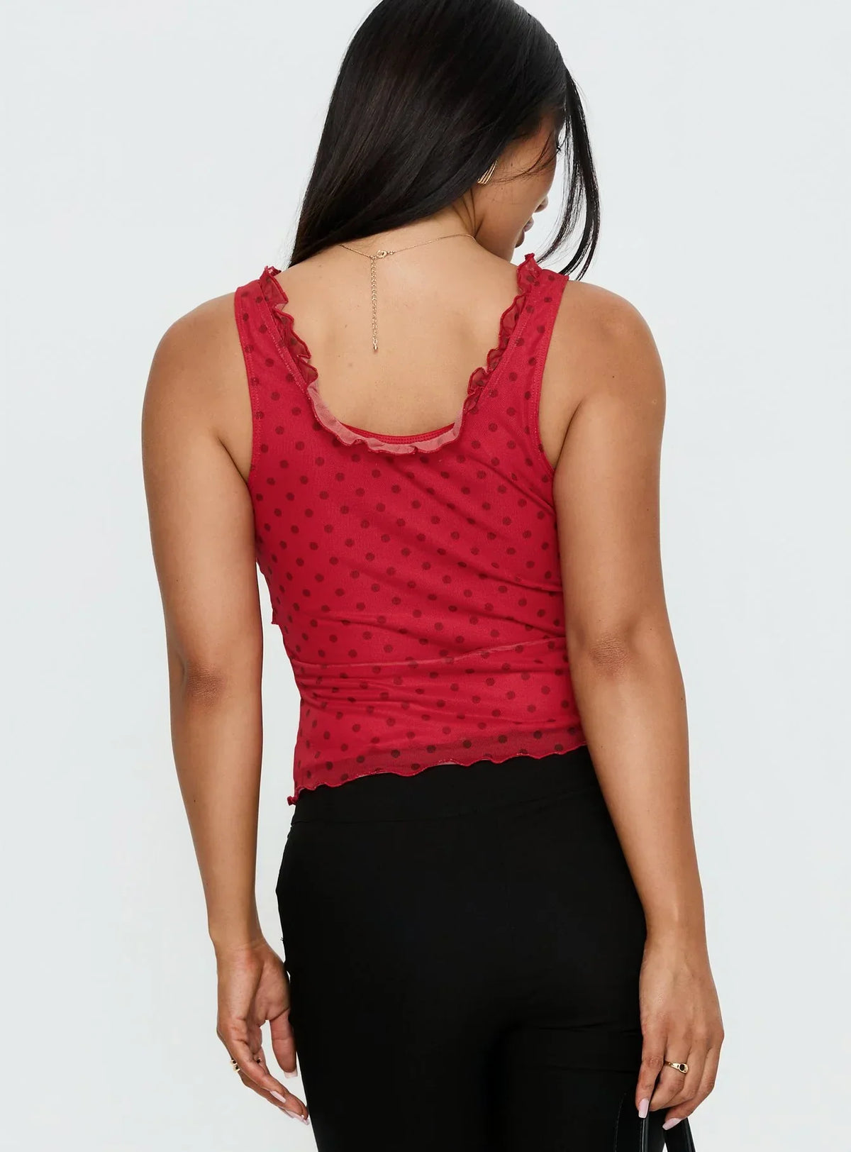 Azira Frill Detail Top Red Polka
