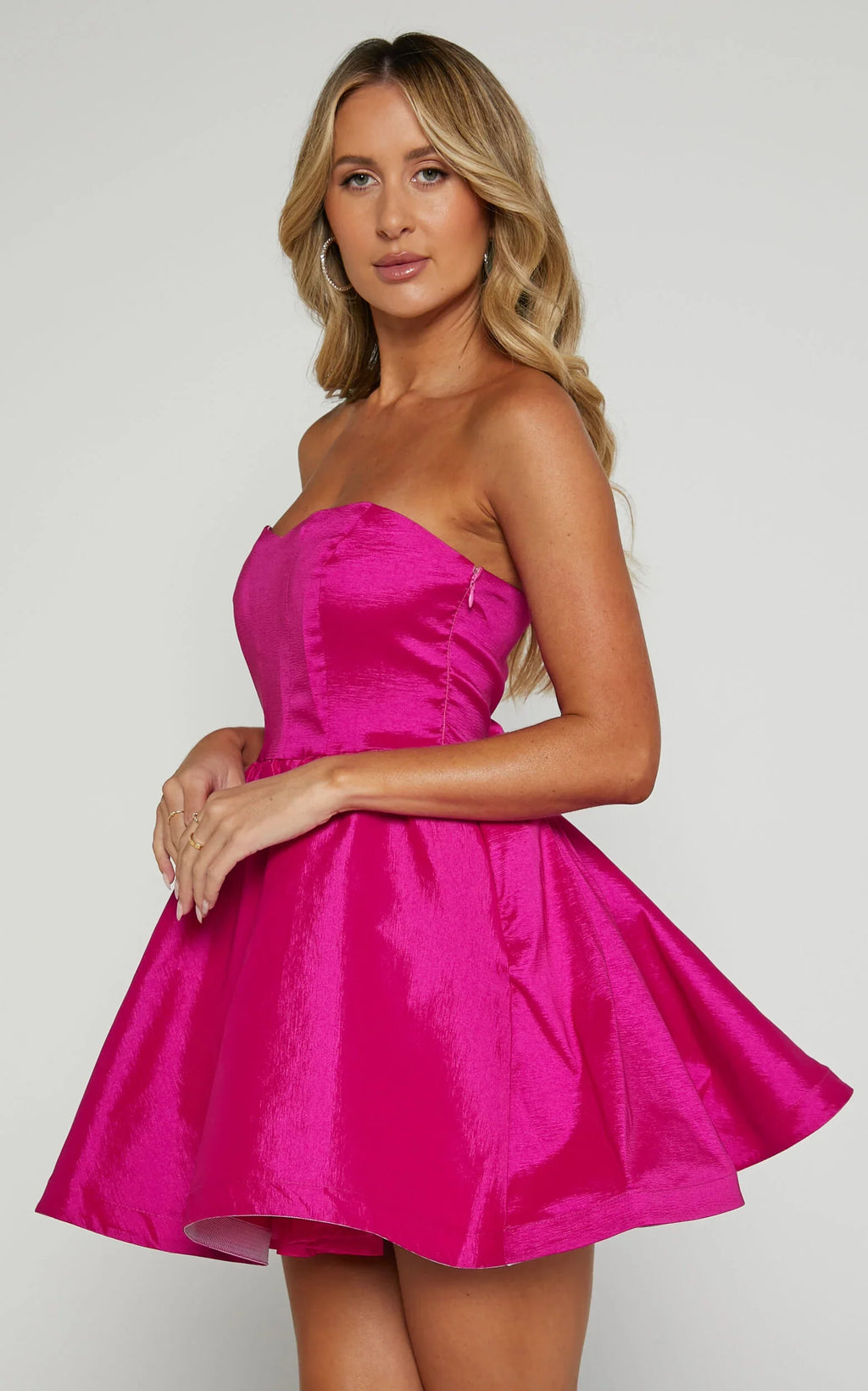 Jayde Mini Dress - Strapless Sweetheart Fit And Flare Dress in Magenta