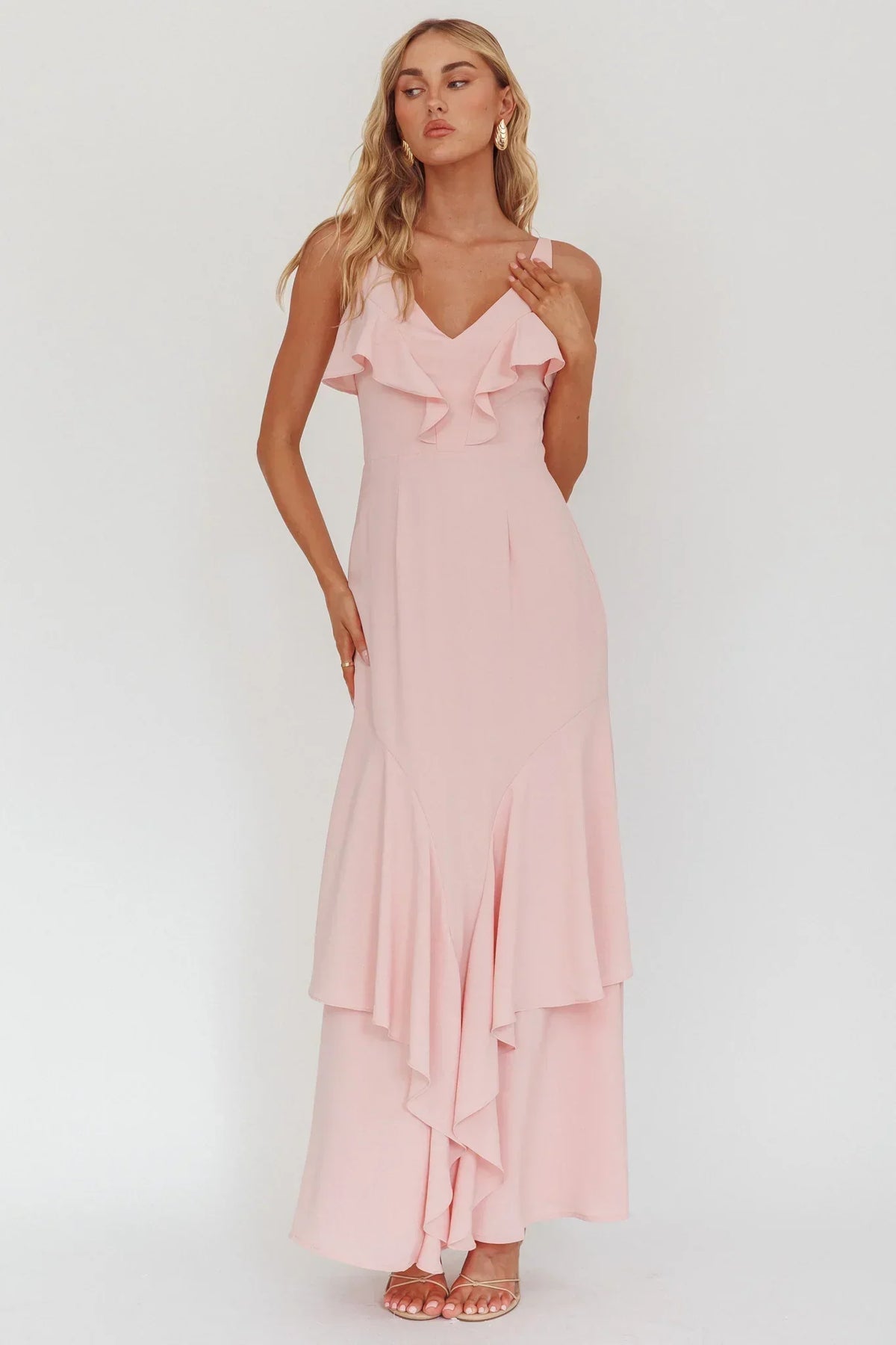 Firelights Ruffle Trim Maxi Dress Pink