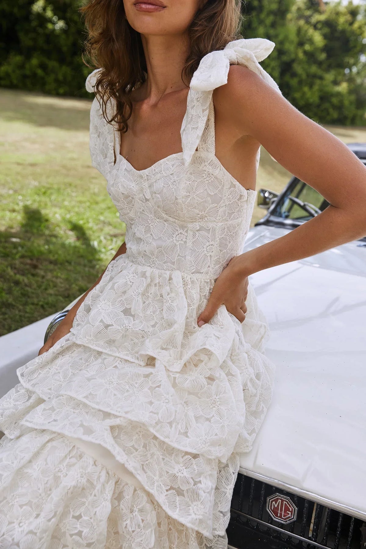 Mediterranean Muse Tiered Midi Dress Ivory
