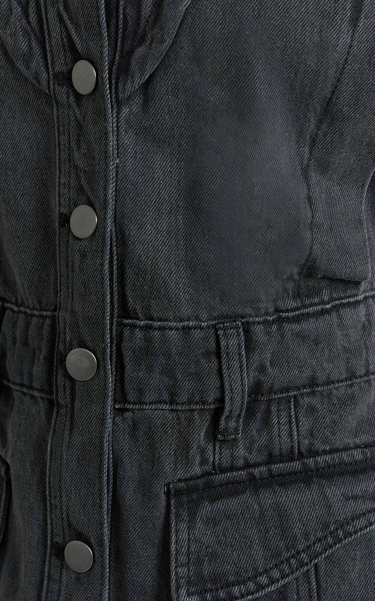 Jasse Mini Dress - Button Through Denim Dress in Washed Black