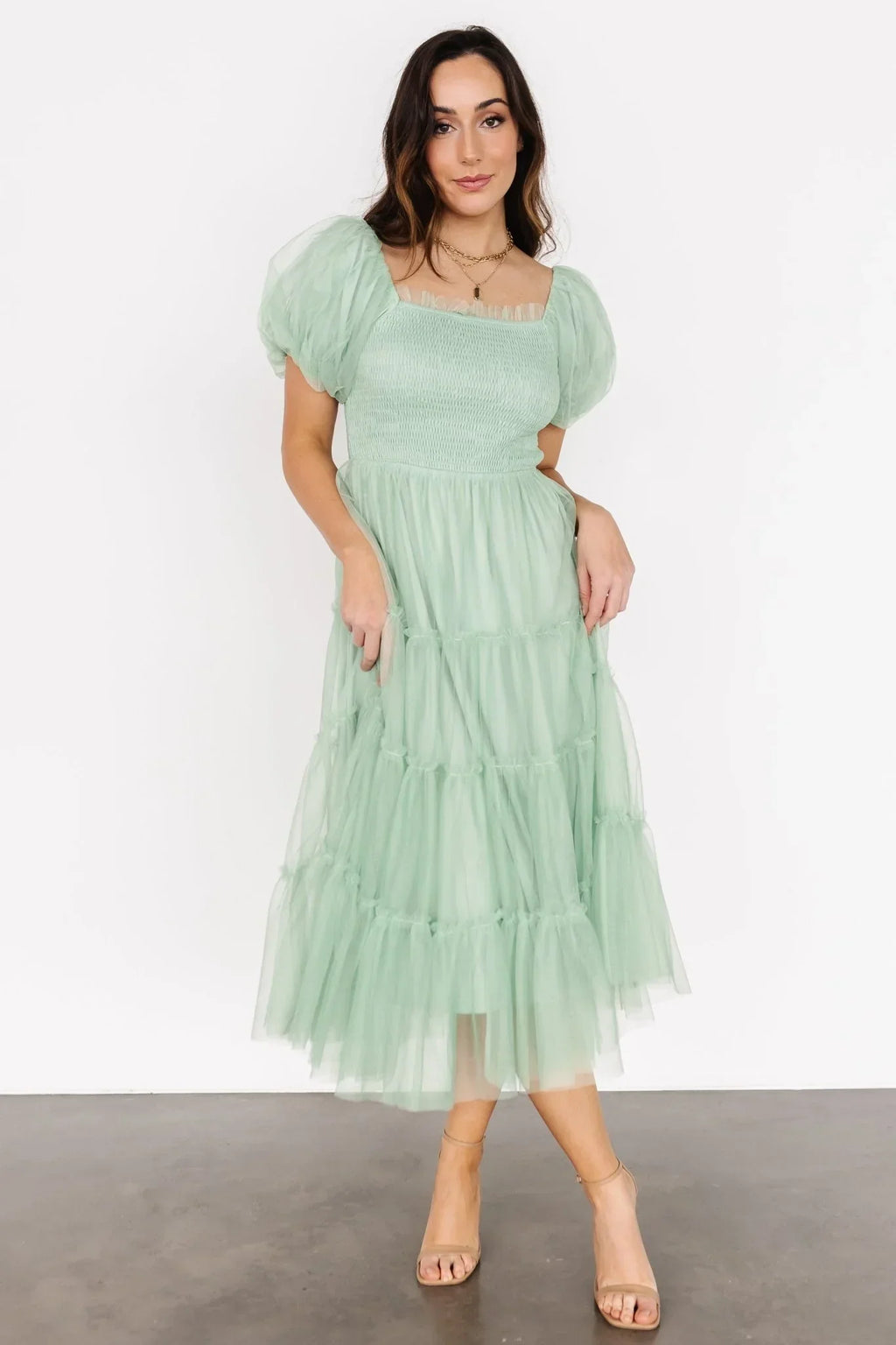 Liv Tulle Midi Dress | Light Green