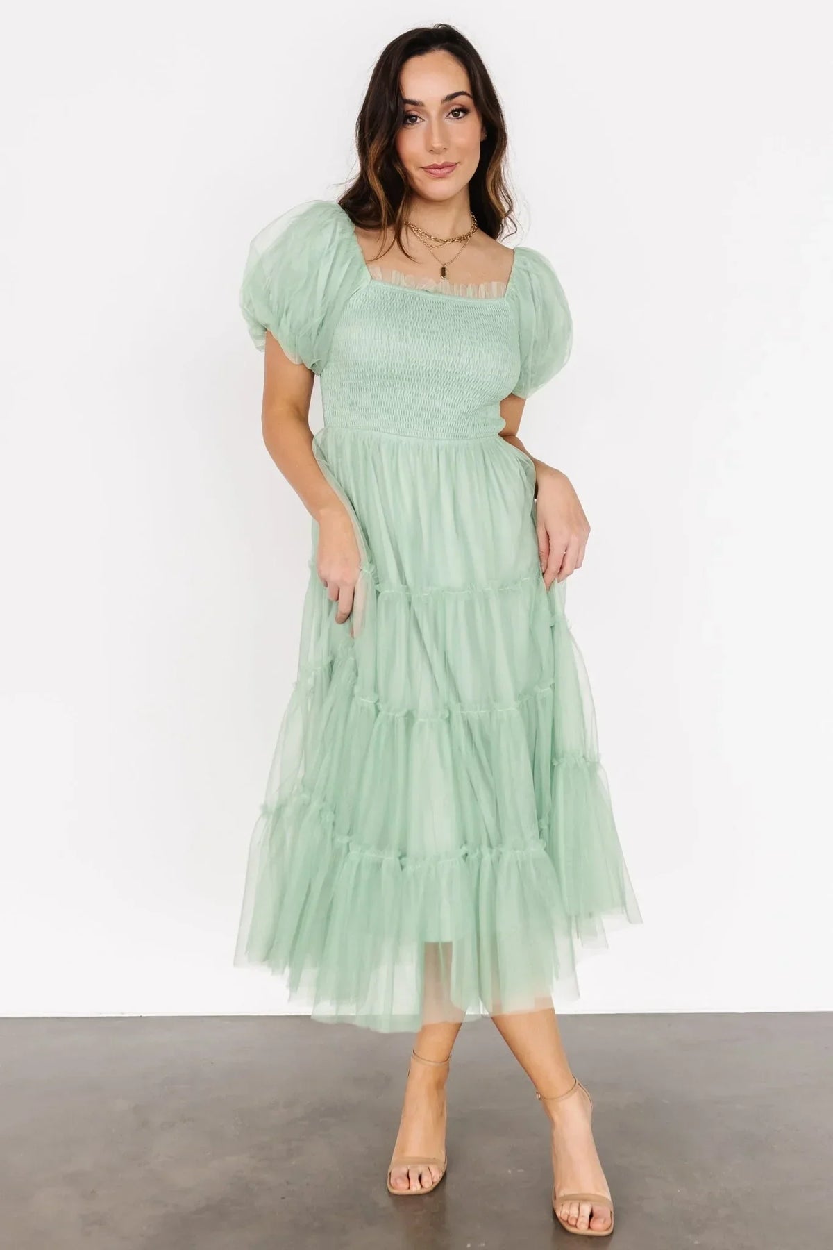 Liv Tulle Midi Dress | Light Green