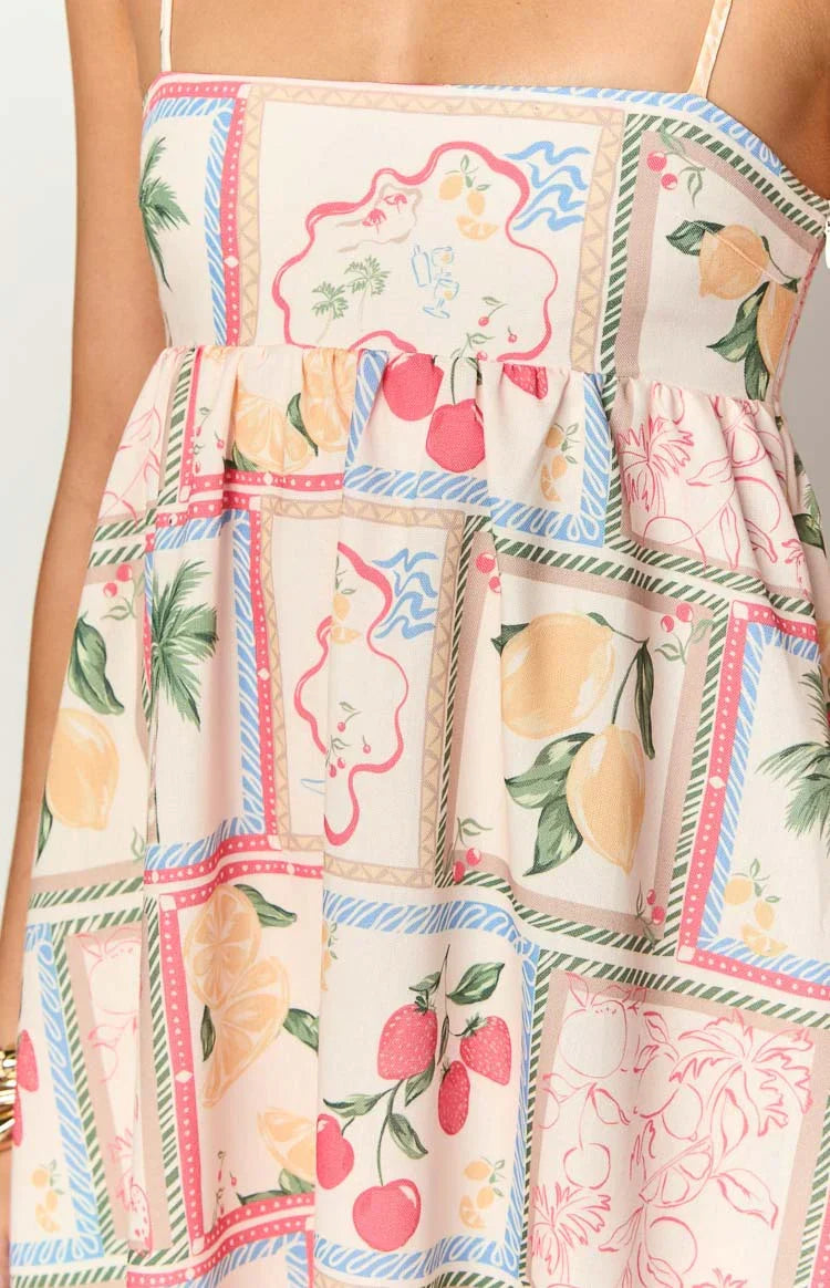 Akari White Tomato Girl Print Maxi Dress