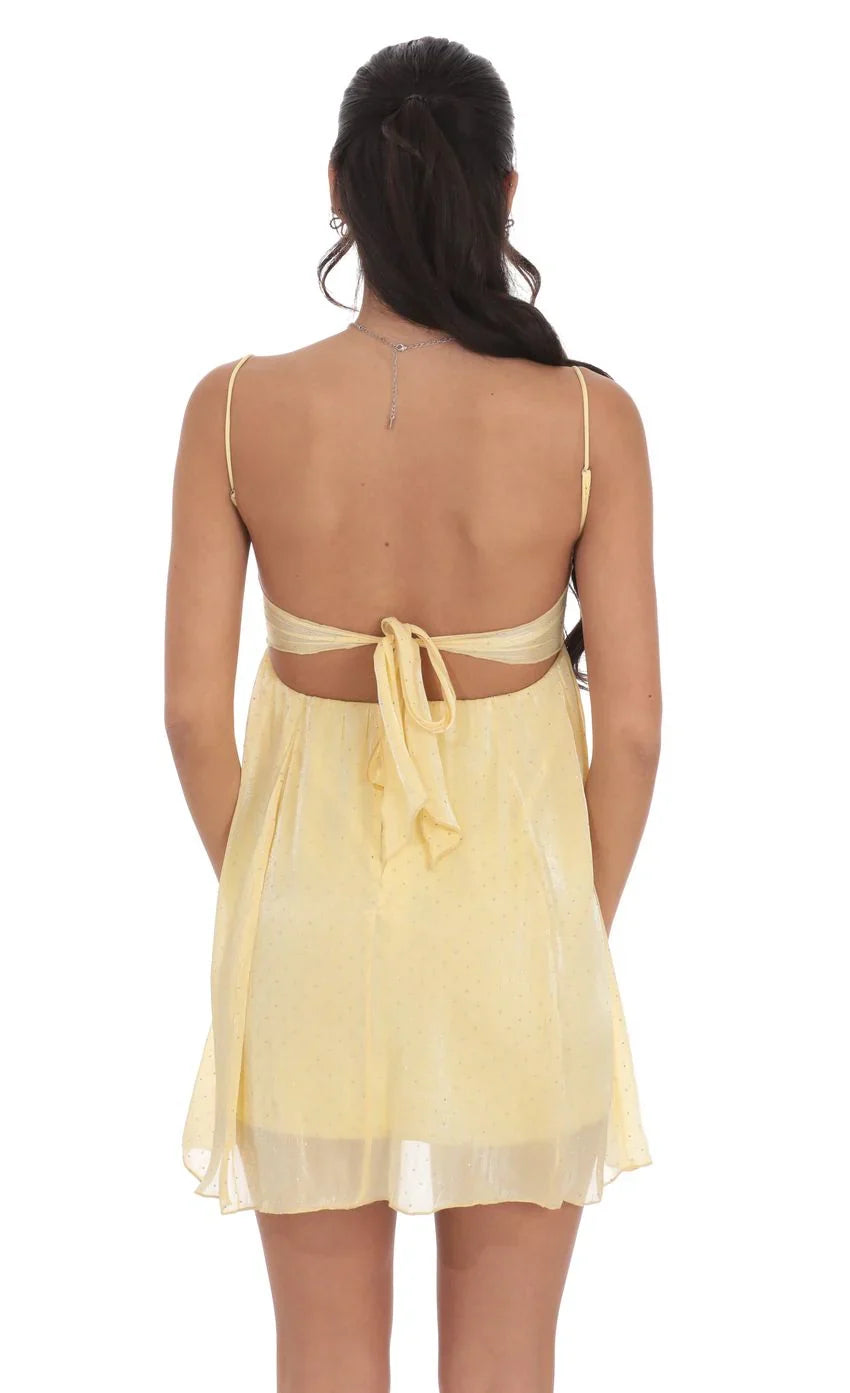 Rhinestone Babydoll Dress in Yellow