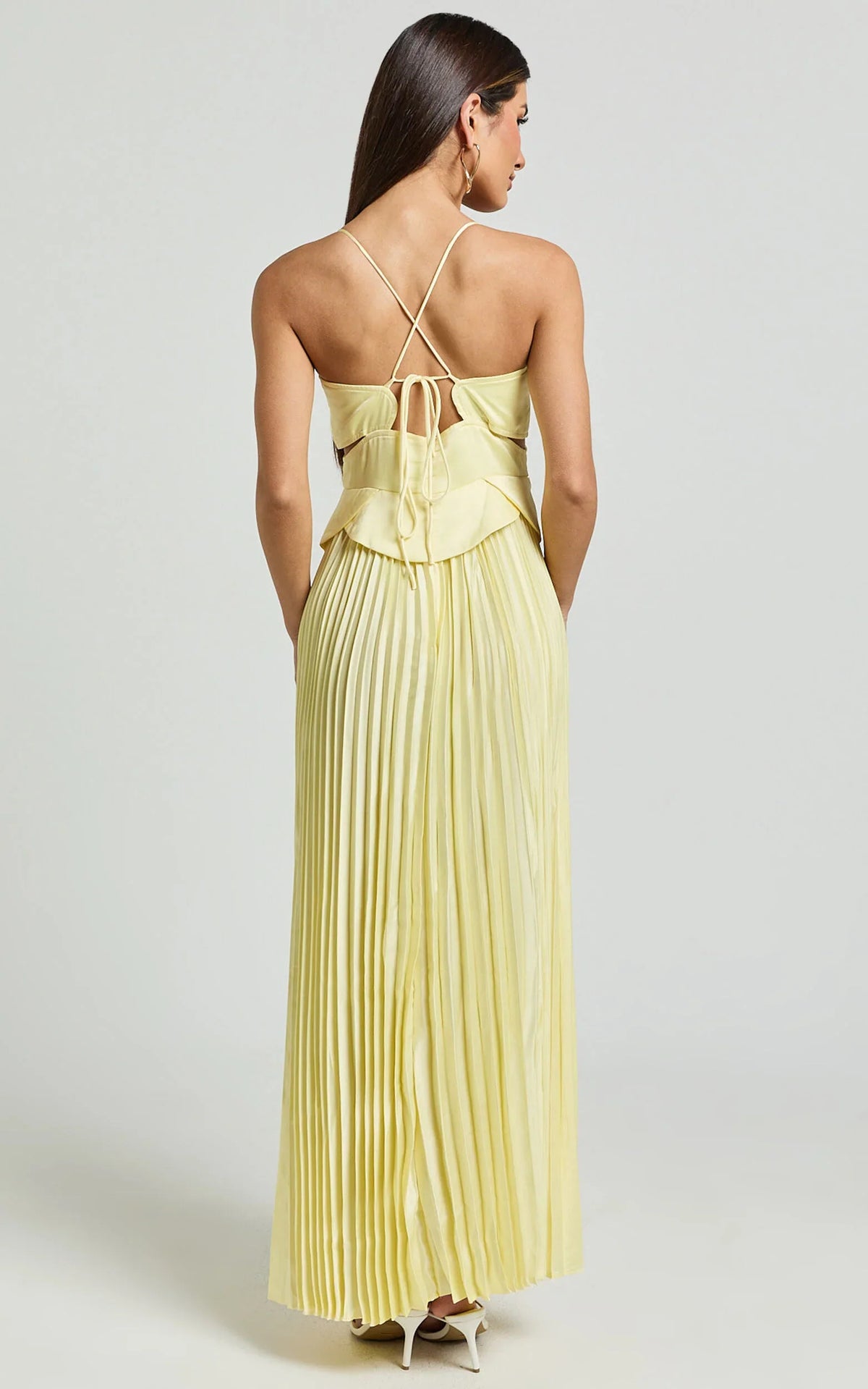 Shay Maxi Dress - Sweetheart Cut Out Pleated Dress in Lemon