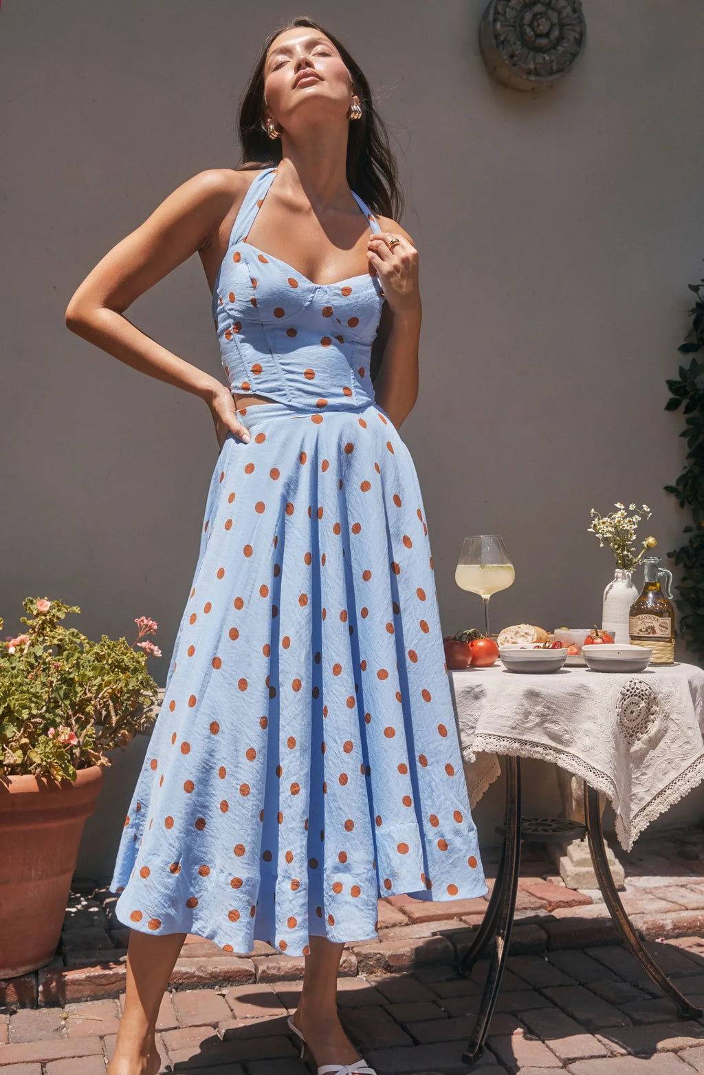 Janie Polka Dot Midi Skirt
