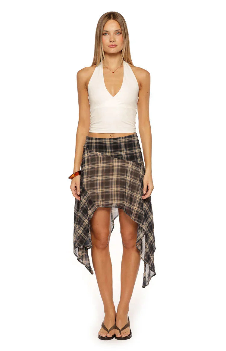 Khalea Blue Plaid Hanky Hem Midi Skirt