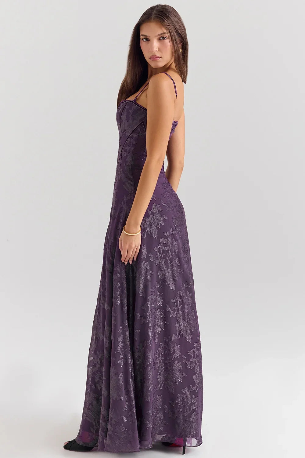 Grape Lurex Chiffon Maxi Dress