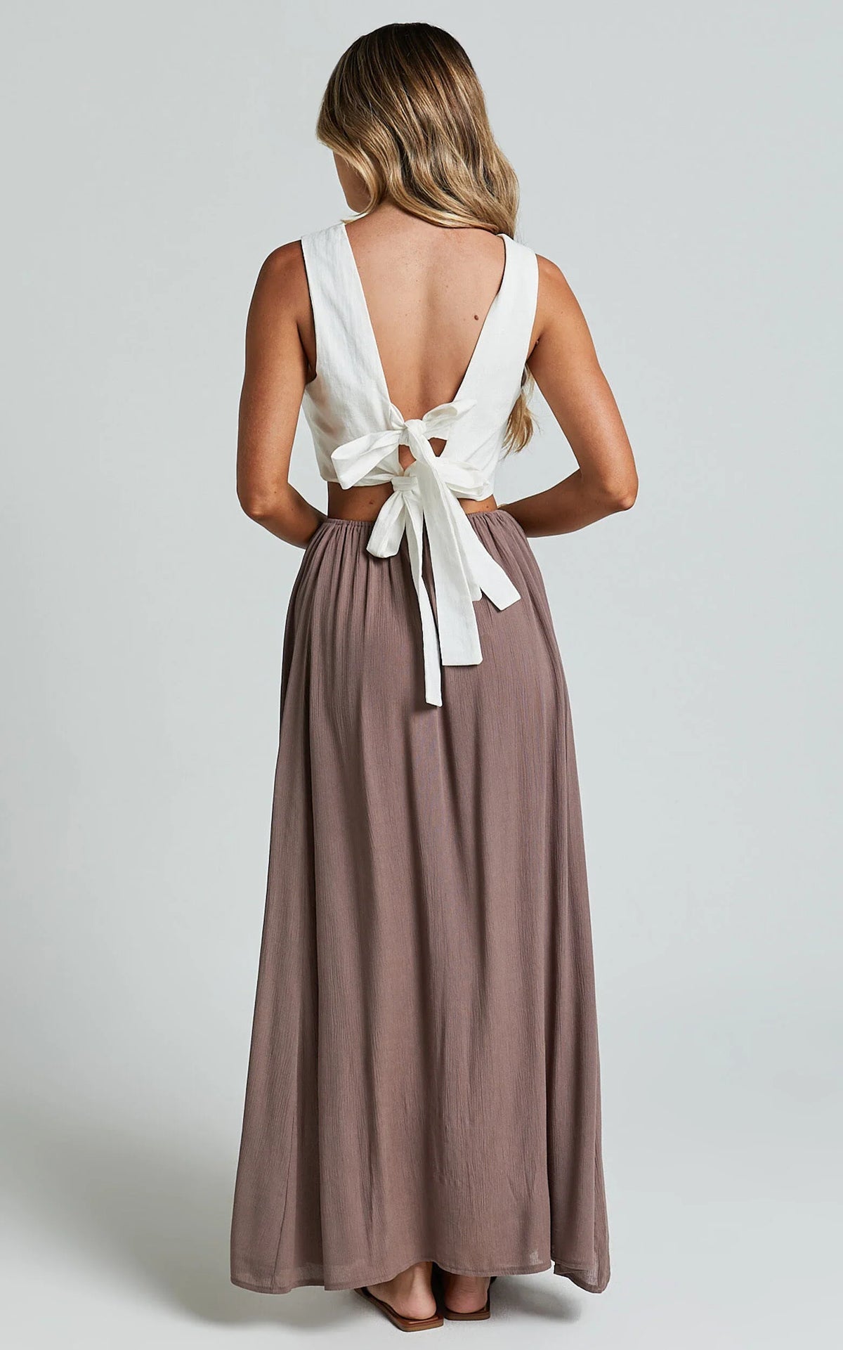 Under The Twilight Maxi Skirt - Thigh Split Skirt in Taupe