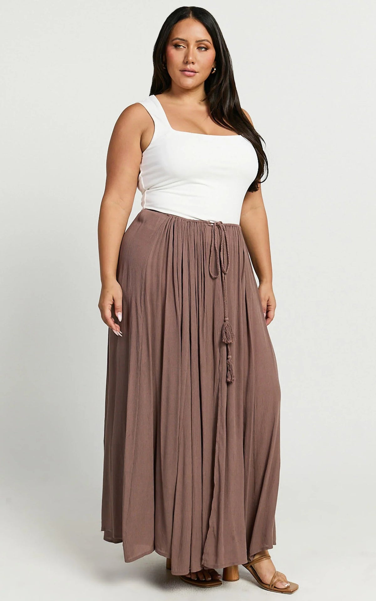 Under The Twilight Maxi Skirt - Thigh Split Skirt in Taupe