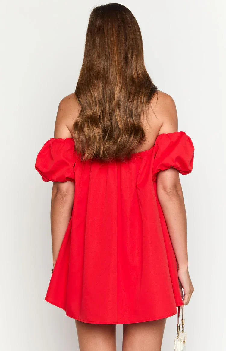 Jozette Red Off The Shoulder Mini Dress
