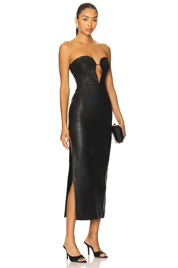 Eleni Faux Leather Midi Dress