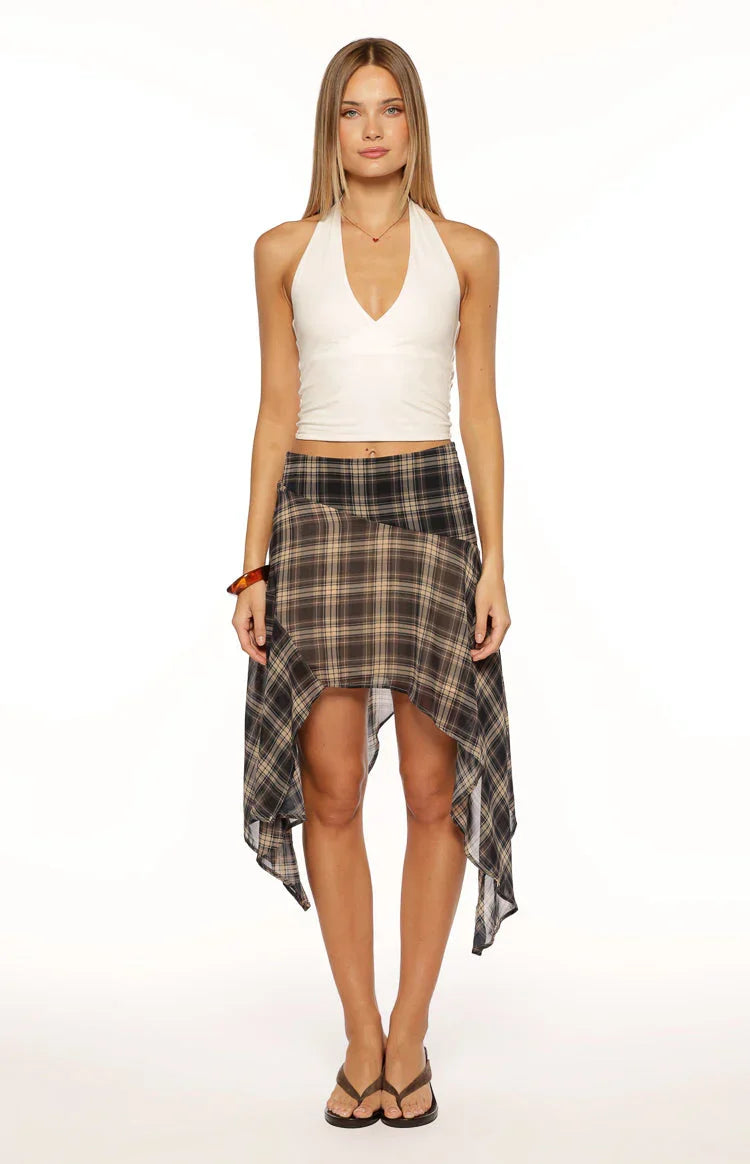 Khalea Blue Plaid Hanky Hem Midi Skirt