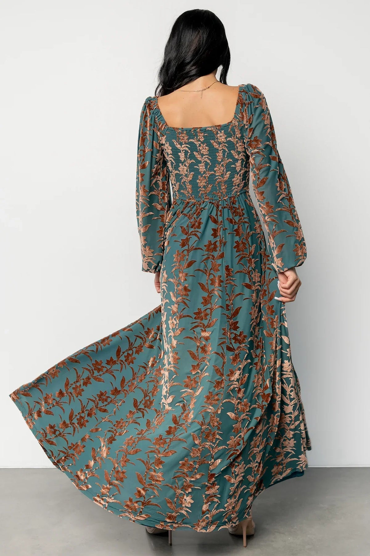 Aurora Velvet Maxi Dress | Jade + Bronze Floral