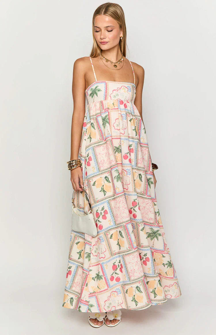Akari White Tomato Girl Print Maxi Dress