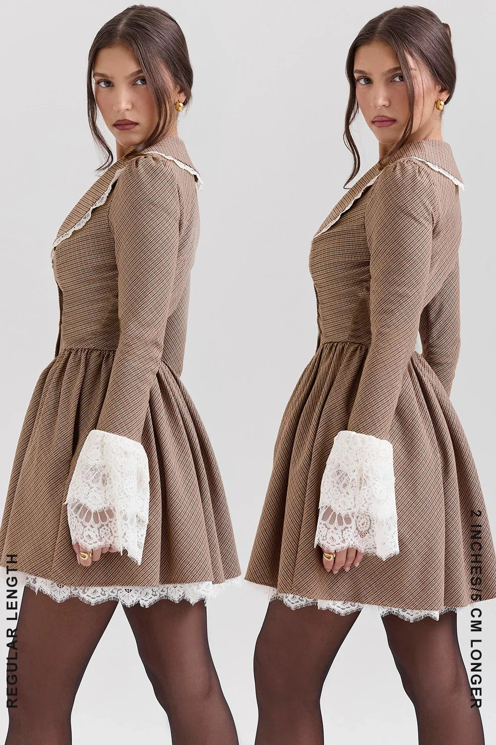 Brown Puppytooth Check Mini Dress