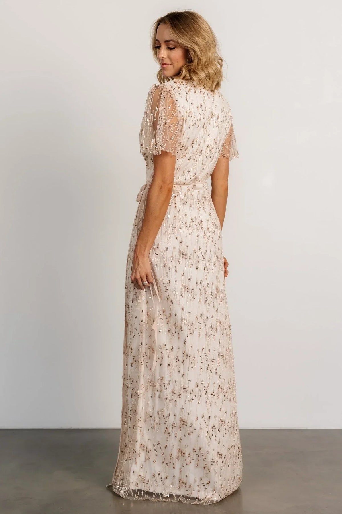 Liza Sequin Wrap Maxi Dress | Rose Gold