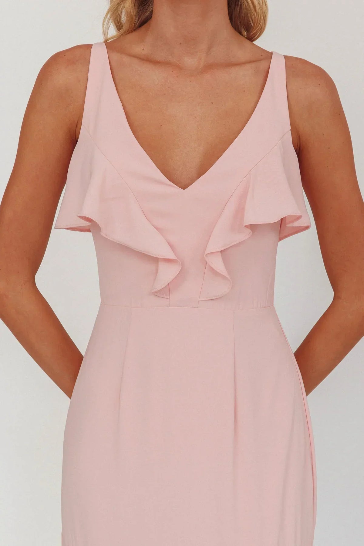 Firelights Ruffle Trim Maxi Dress Pink