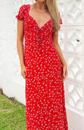 Ayla Red Floral Short Sleeve Maxi Dress