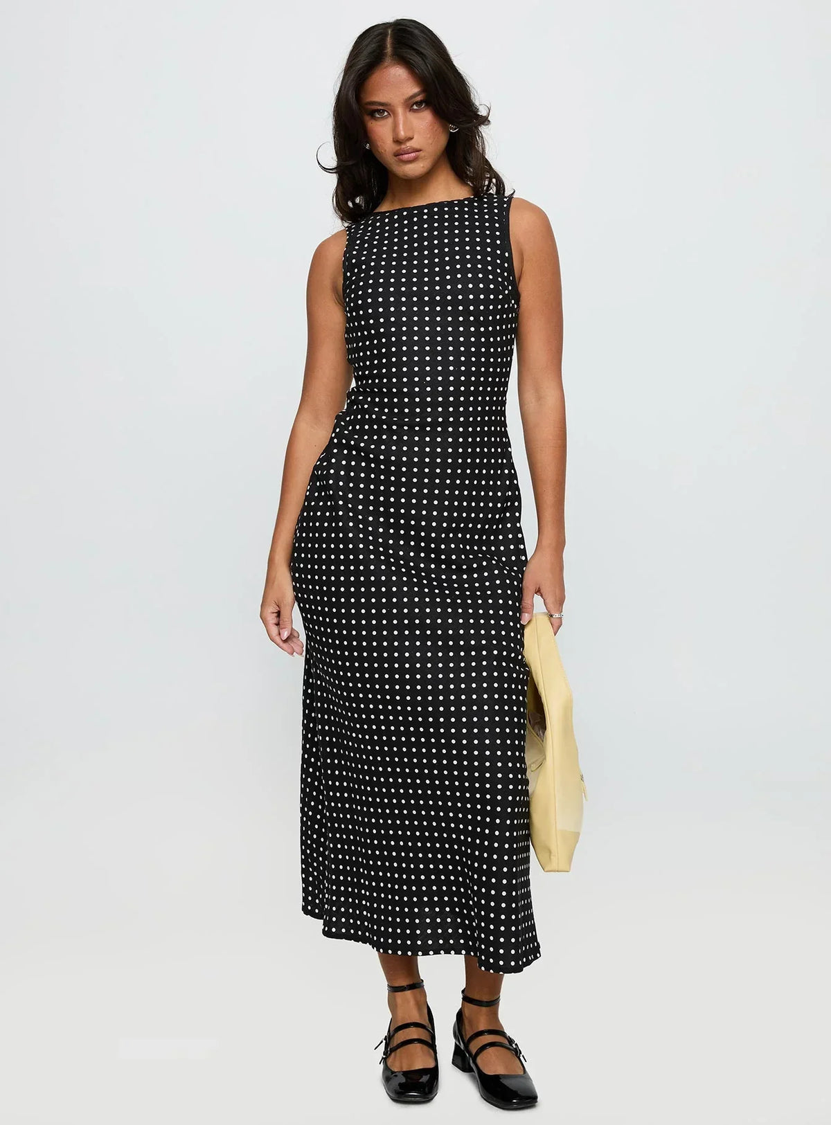 Voyager Linen Blend Midi Dress Black Polka