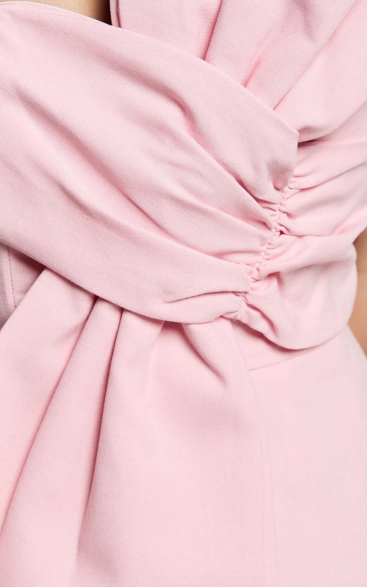 Chika Mini Dress - Linen Strapless Front Bow Dress in Soft Pink