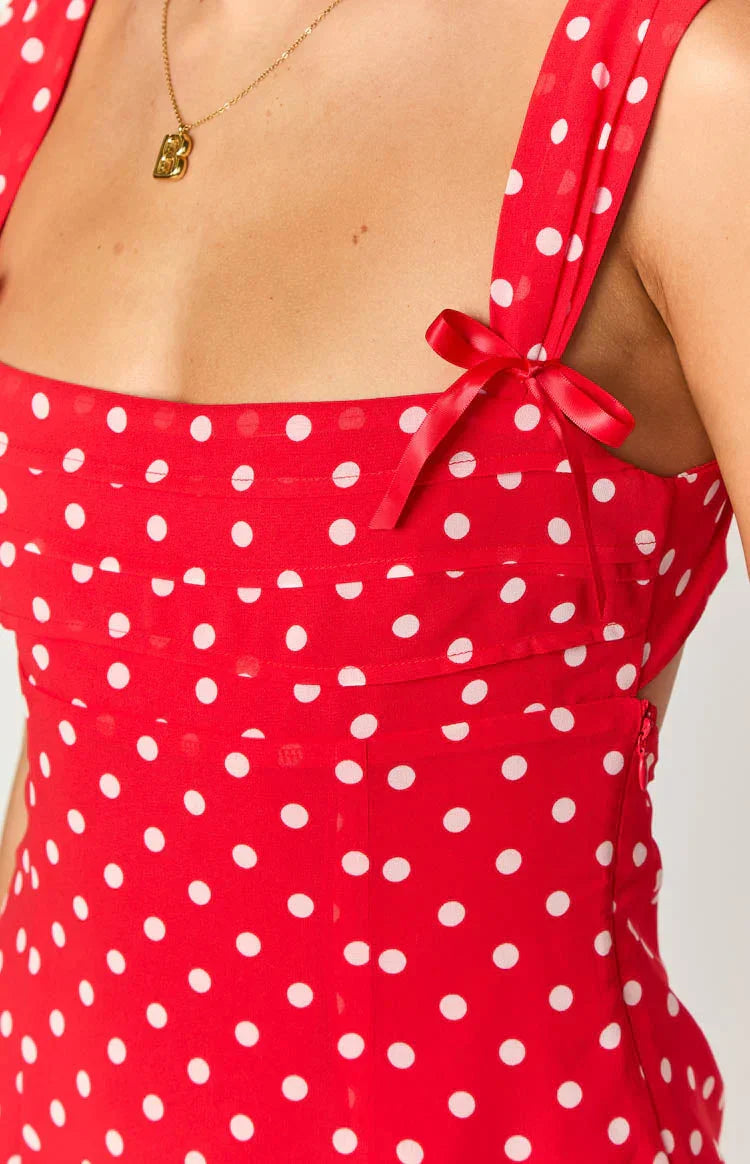 Layla Red Polka Dot Tie Back Mini Dress
