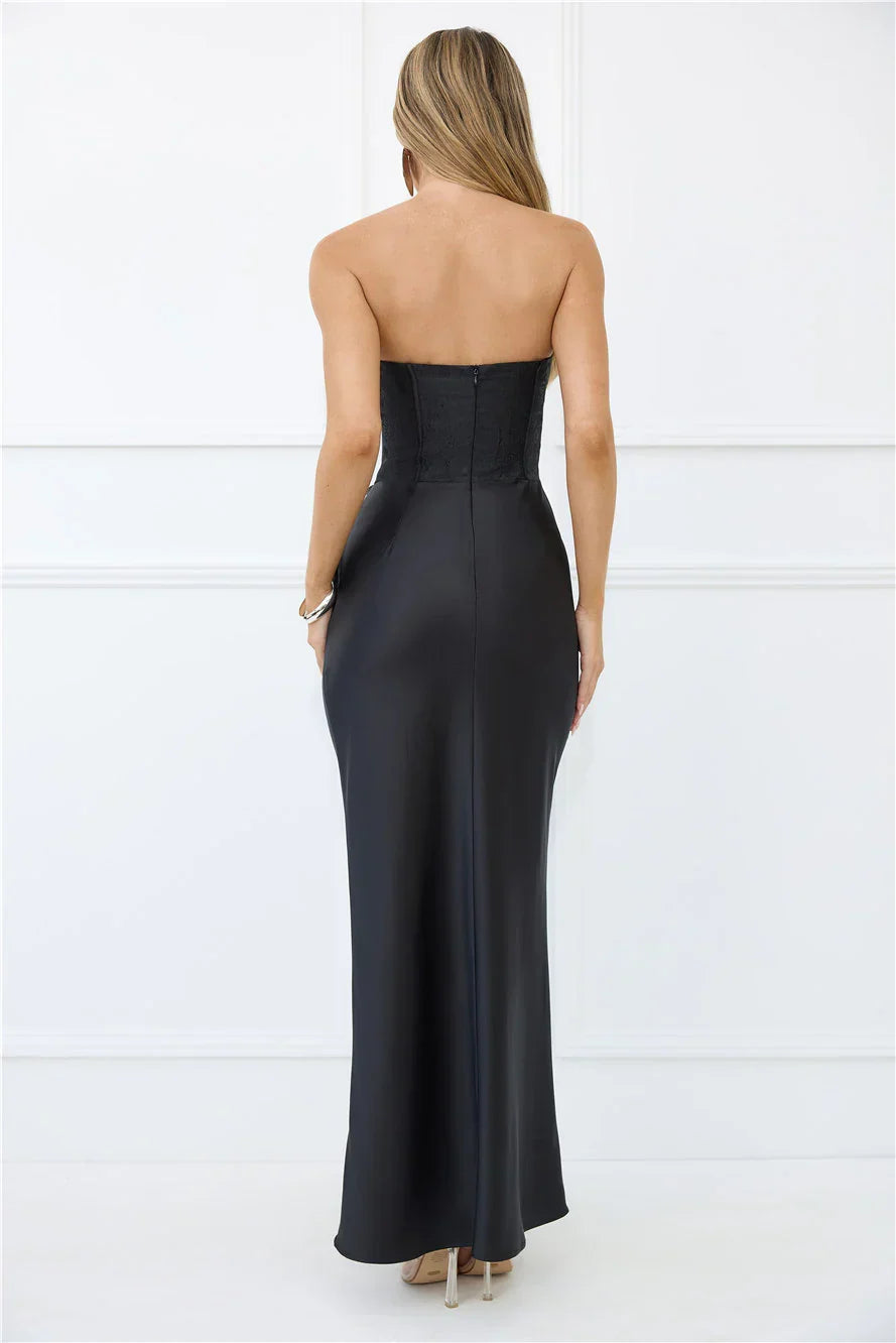 Dressed To Dazzle Strapless Satin Maxi Dress Blue