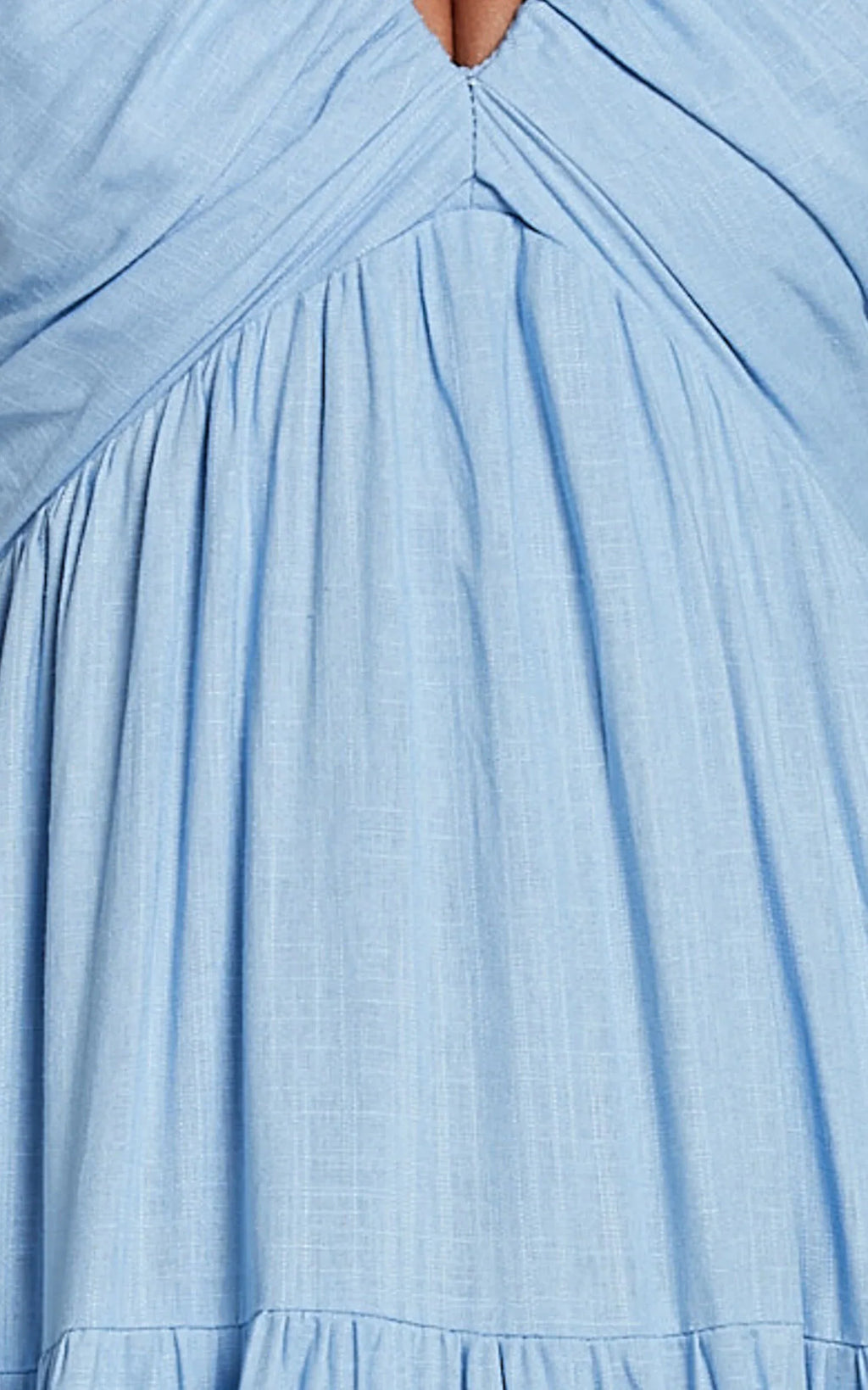 Nicollee Midi Linen Dress - Plunge Neck Sleeveless Tiered Dress in Blue