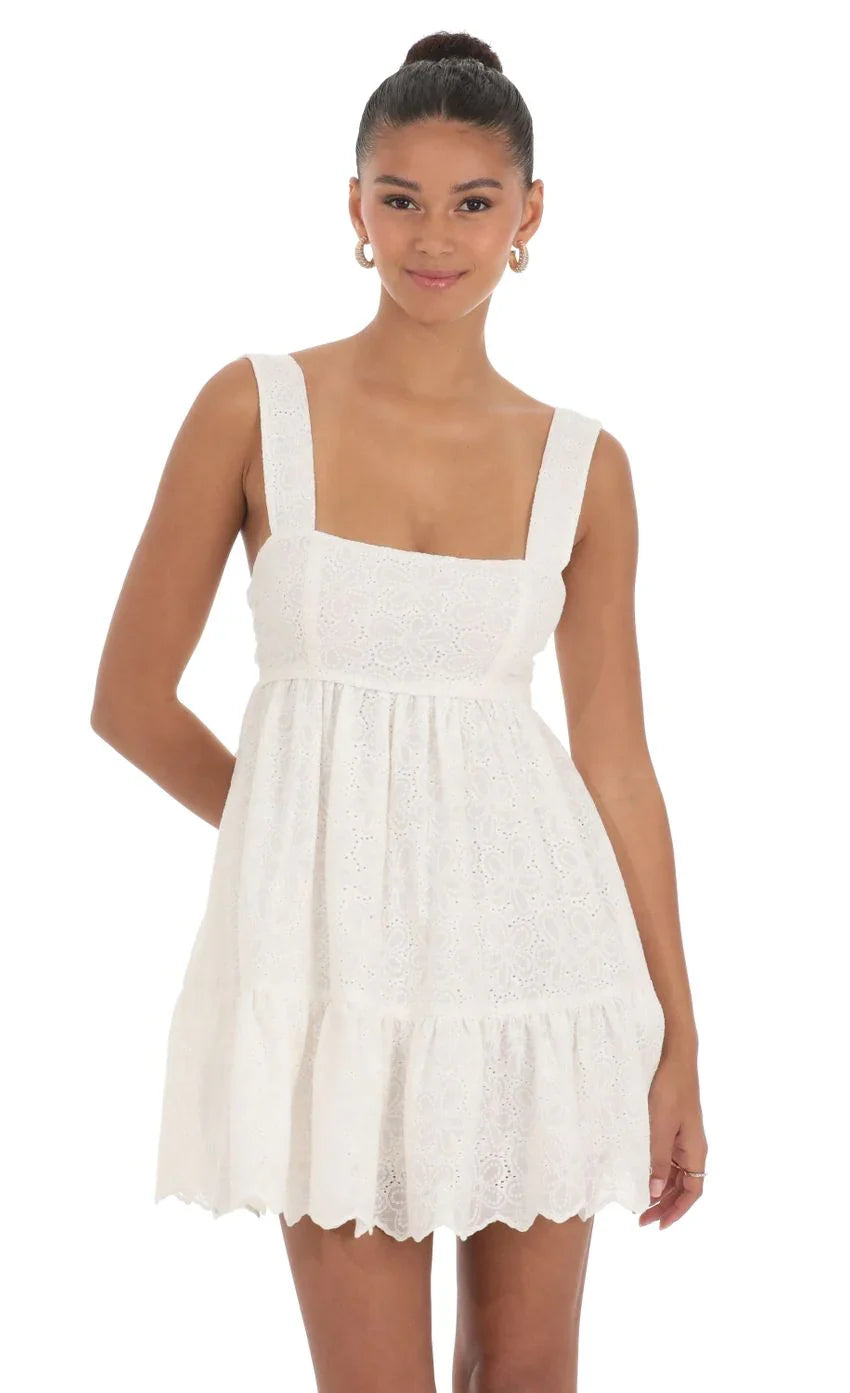 Floral Eyelet Dress in White