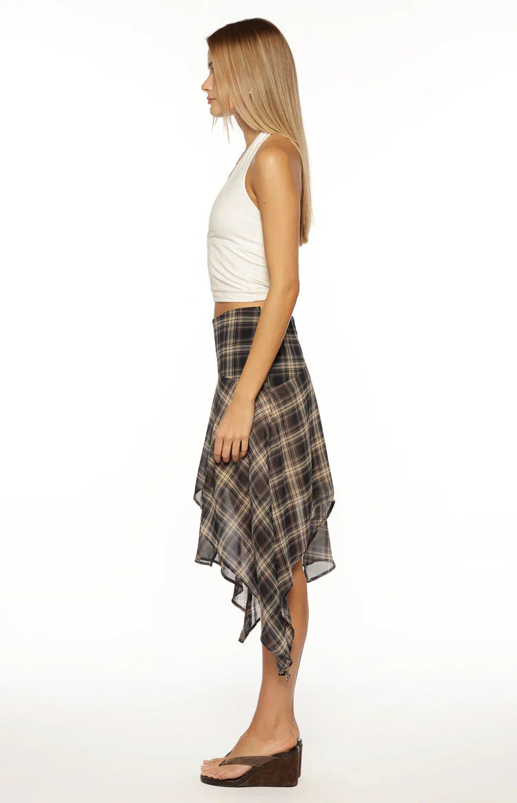Khalea Blue Plaid Hanky Hem Midi Skirt