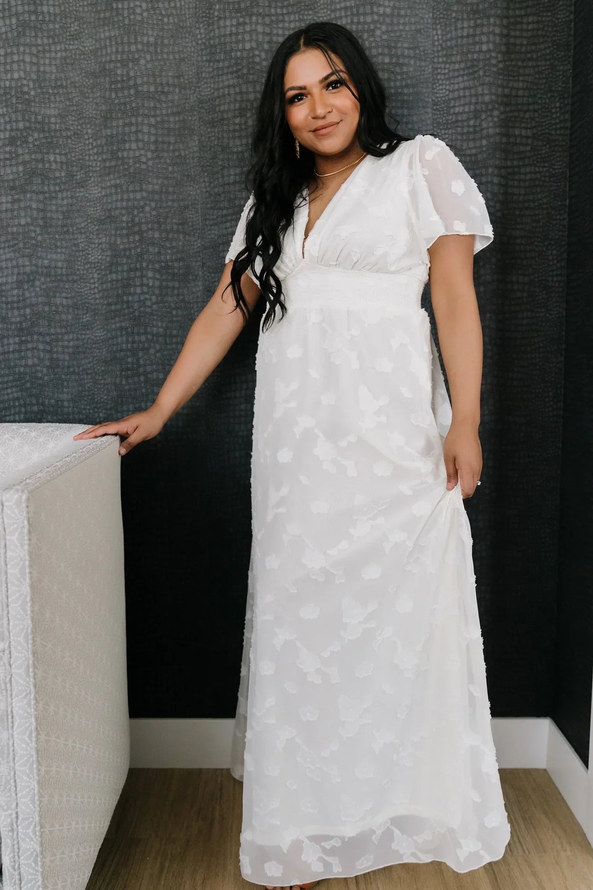 Evelyn Smocked Maxi Dress | Off White