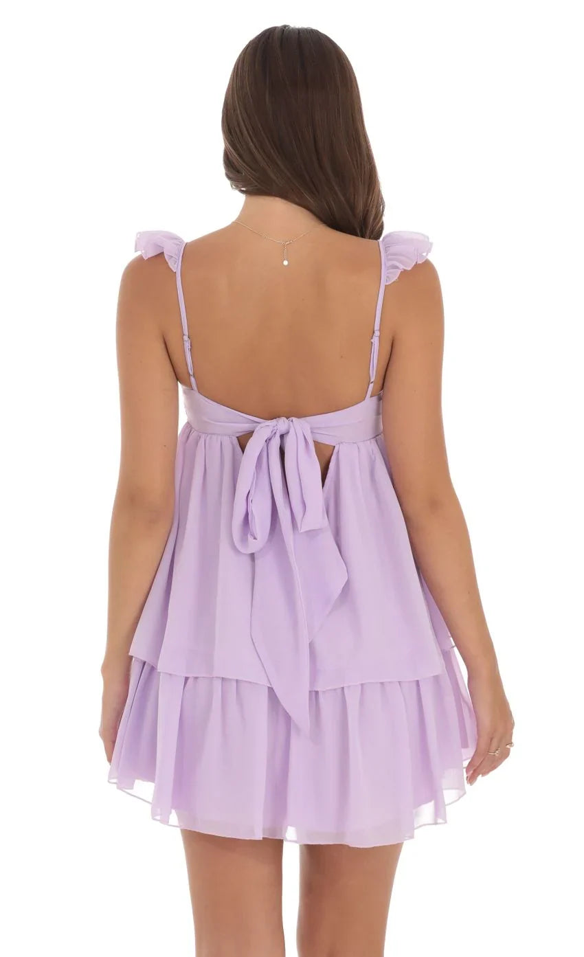 Chiffon Ruffle Dress in Lavender