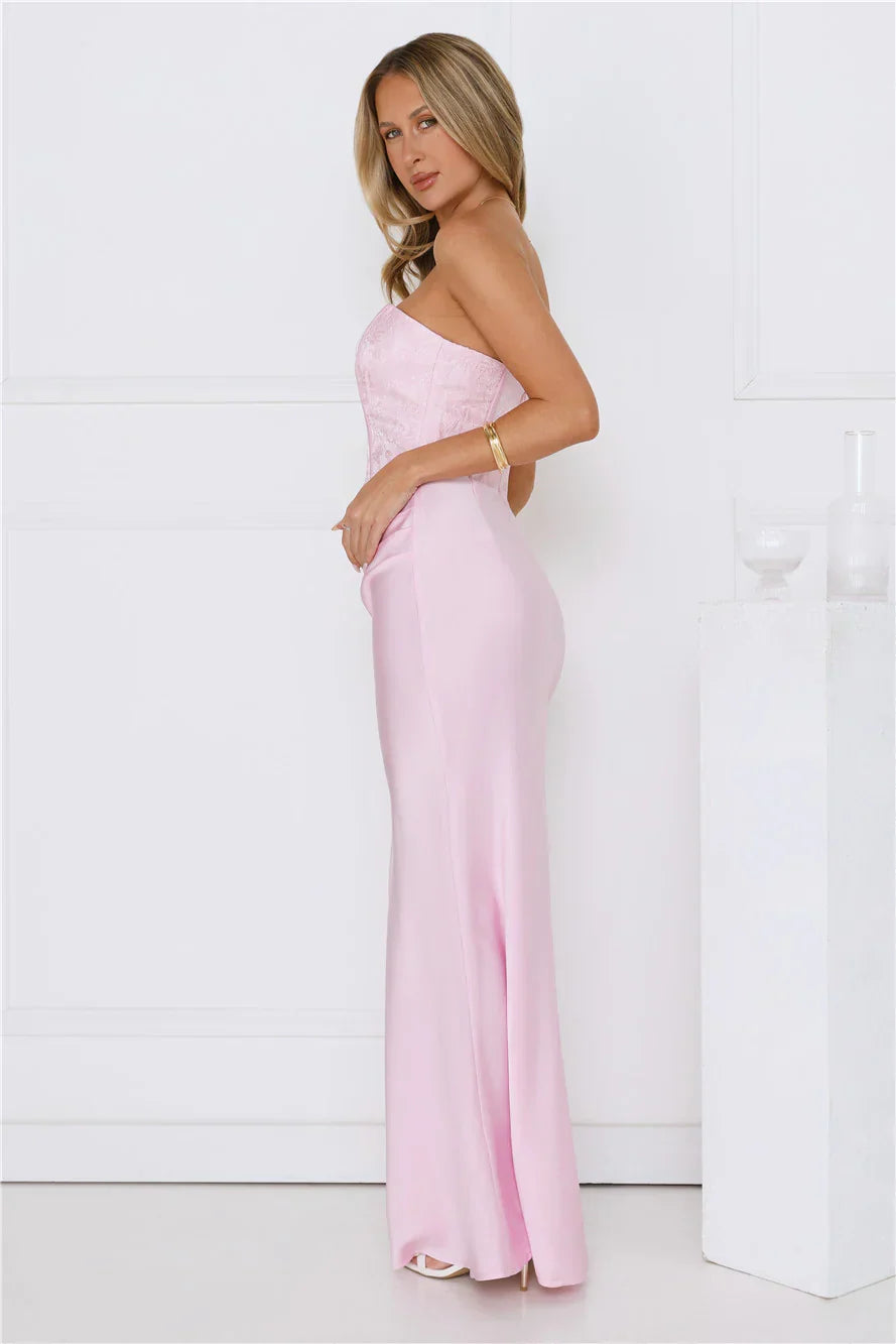 Dressed To Dazzle Strapless Satin Maxi Dress Blue