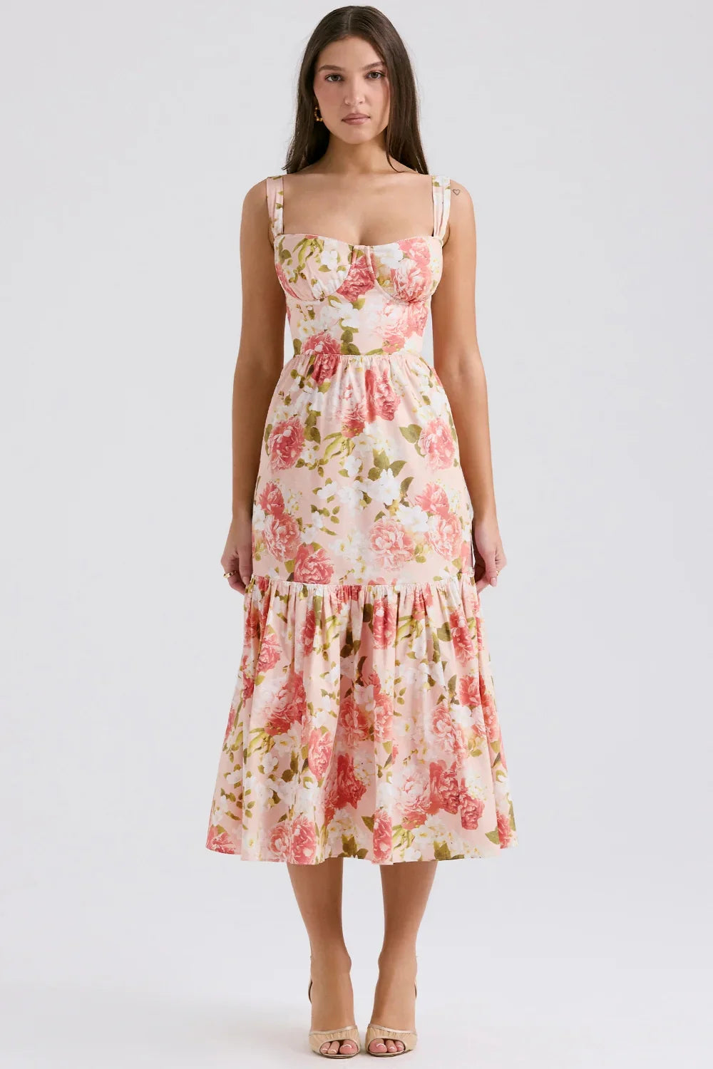 Pink Peony Print Cotton Midi Sundress