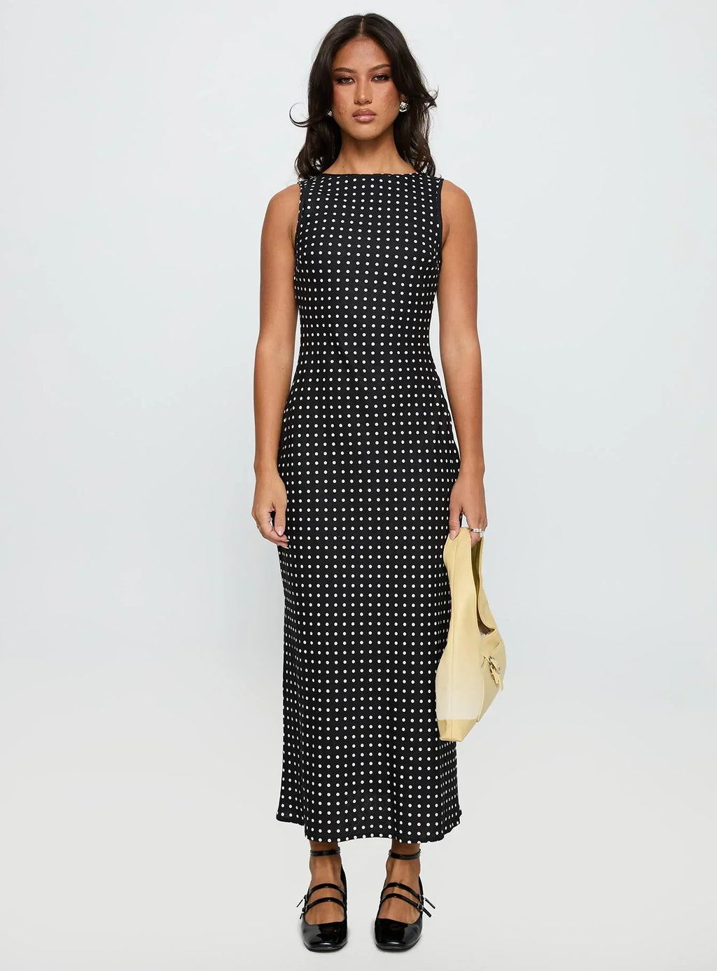 Voyager Linen Blend Midi Dress Black Polka