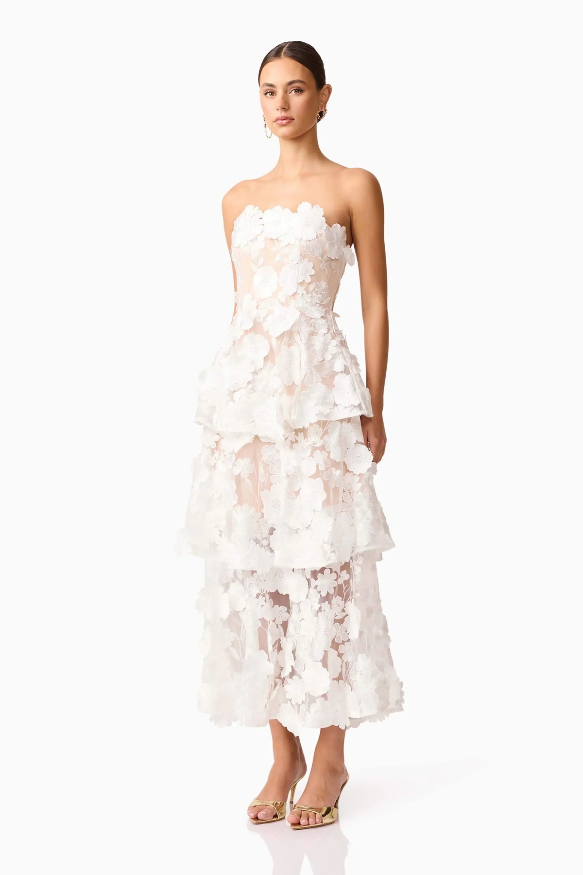 Selene Maxi Tiered 3D Dress in White