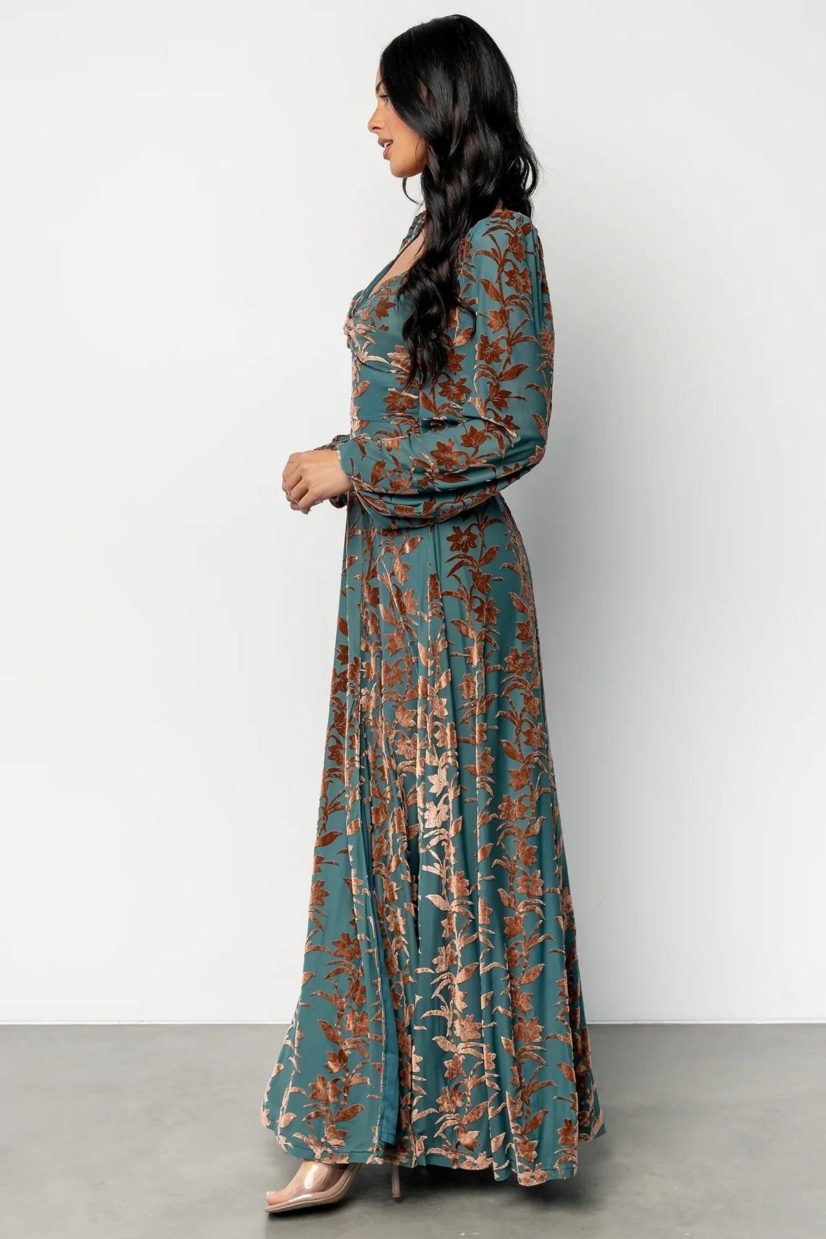 Aurora Velvet Maxi Dress | Jade + Bronze Floral