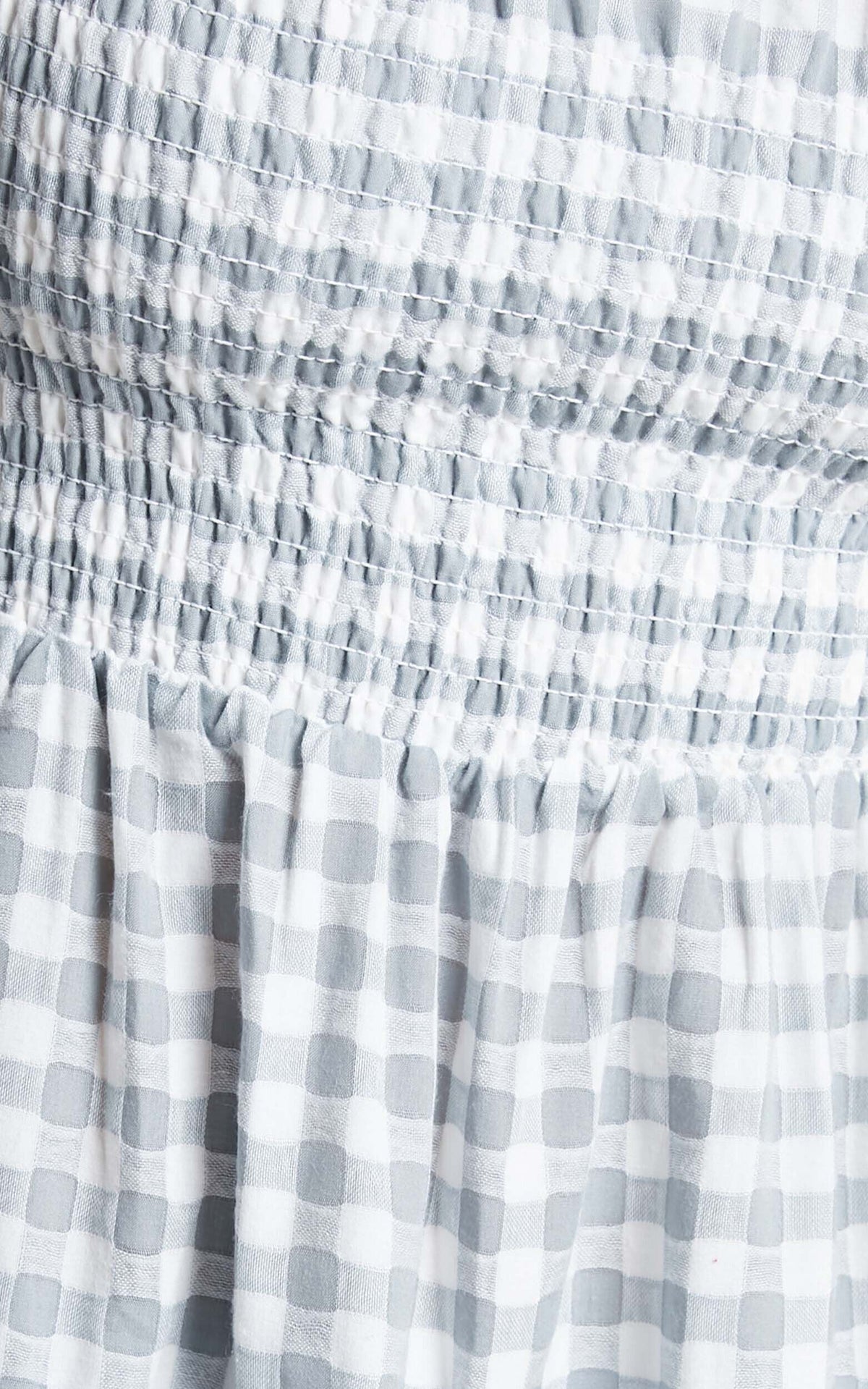 Wilda Mini Dress - Shirred Tiered Dress in Light Blue Gingham