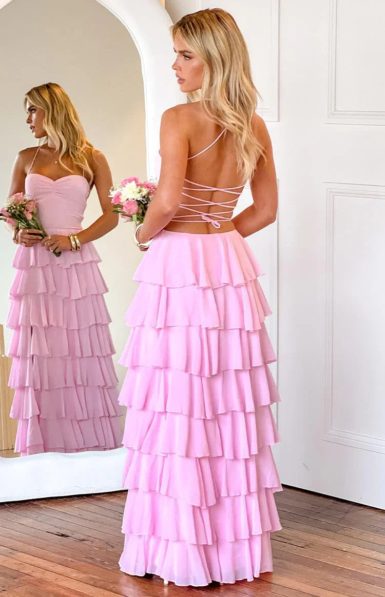 Georgie Pink Ruffle Maxi Dress
