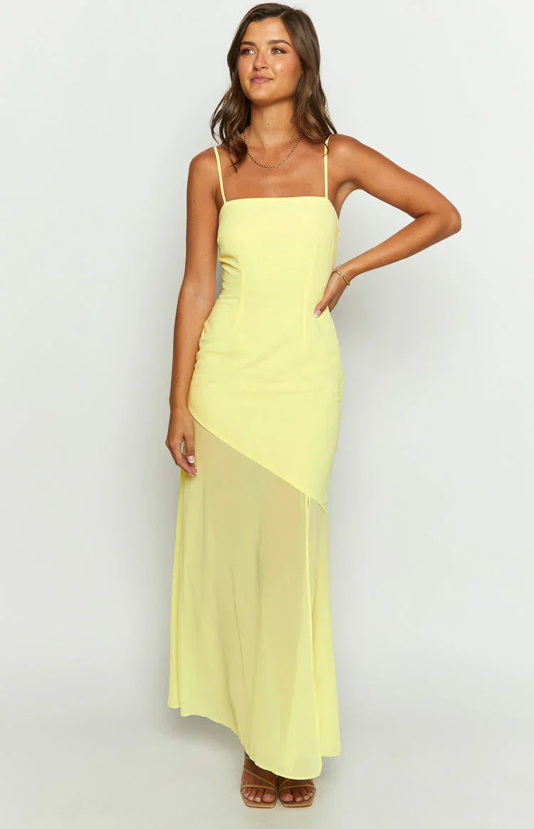 Karmic Yellow Chiffon Maxi Dress