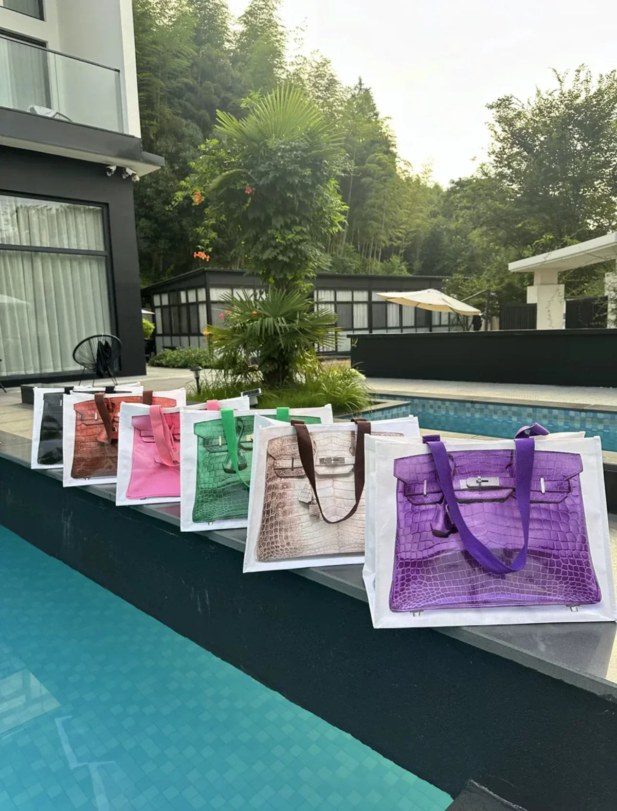 Grocery Bags Creative Parody Platinum Bag Print Woven Bag Fire Over The Net Birkin Fitness Casual Bag