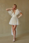 Adrienne Tulle Bow Train Babydoll Mini Dress