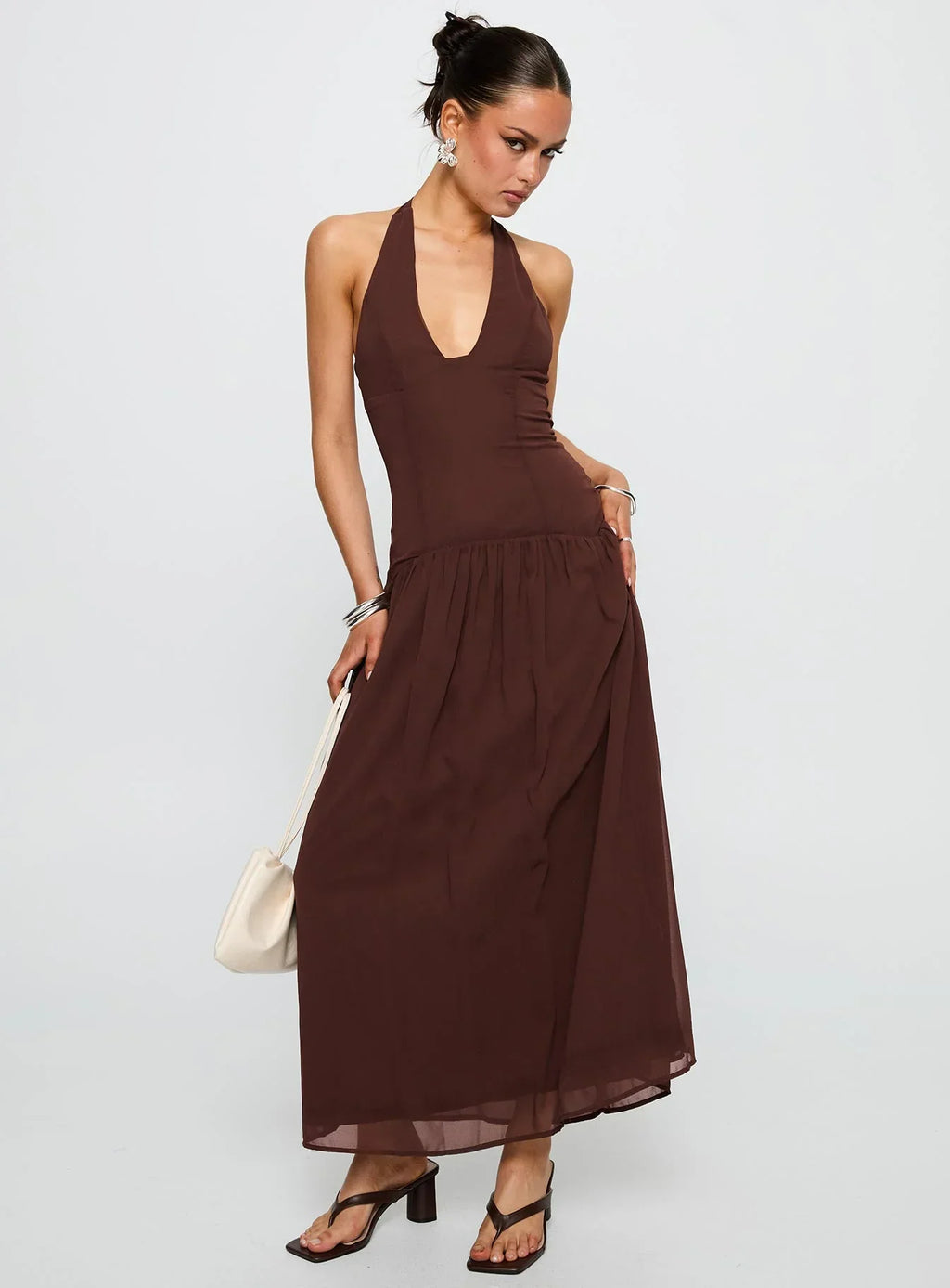 Chestnut Drop Waist Maxi Dress Brown