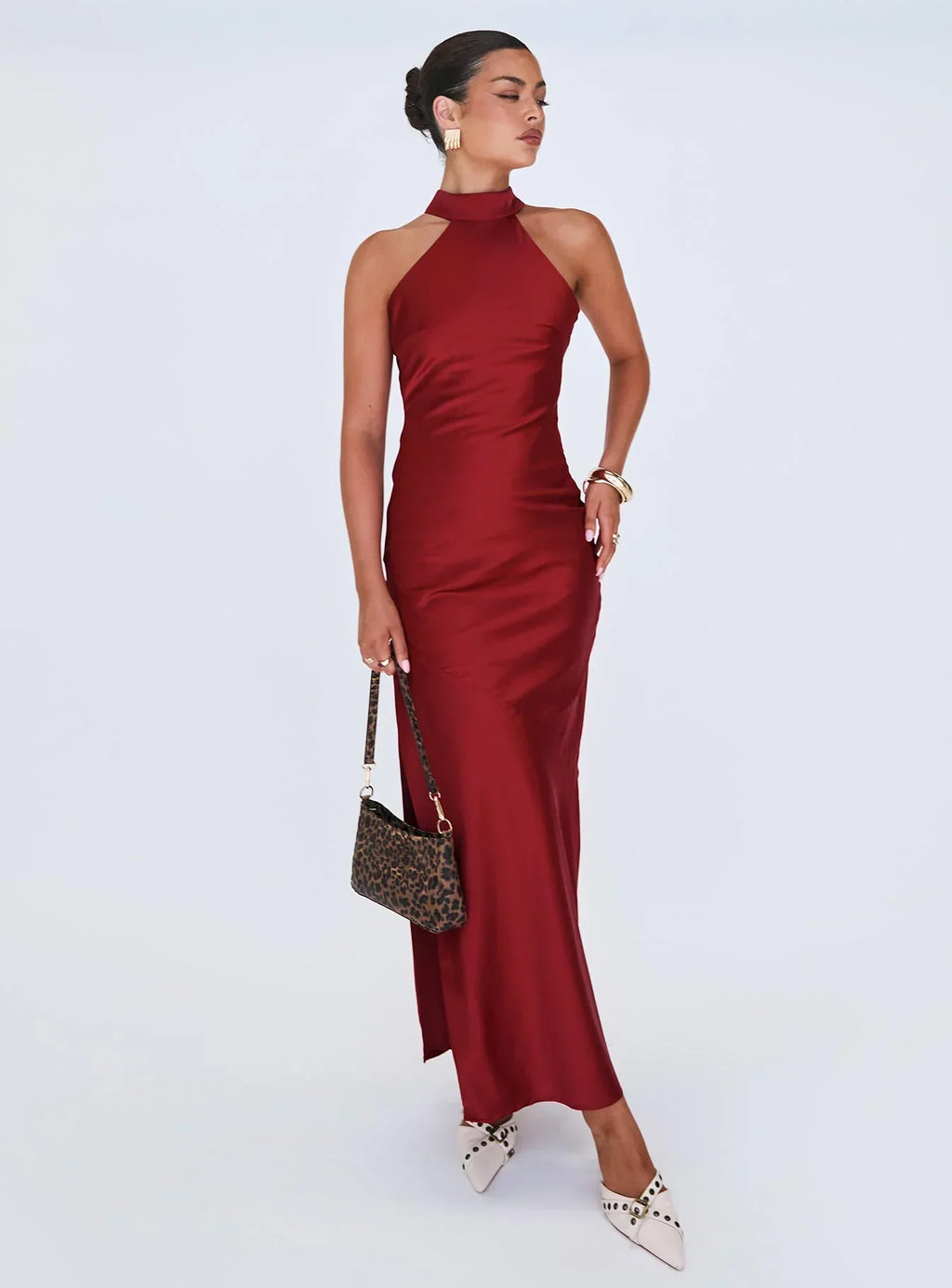 Mordecai Halter Maxi Dress Burgundy